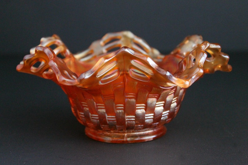 Vintage Fenton Carnival Glass Basket Weave Bowl Iridescent Etsy