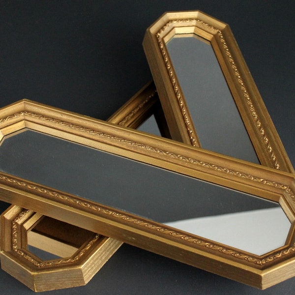 Vintage Accent Wall Mirror Gold Mid Century Long Octagon Hollywood Regency Decorative Home Decor