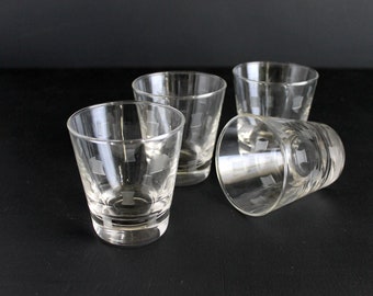 Vintage Libby Windsor Etched Glassware set of 4 Mid Century Rocks Flat Tumbler Martini Barware Atomic MCM Cocktail Glasses