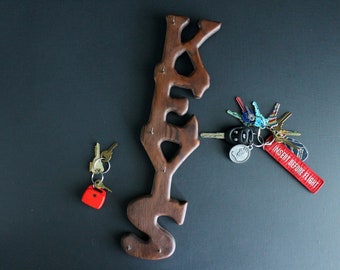 Vintage KEYS Typograghic Wood Wall Hanging Key Storage 1970's Funky and Kitchy