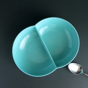 Vintage Turquoise Melmac Divided Bowl Branchell  K. LaMoyne Design Bowl Peas and Carrots