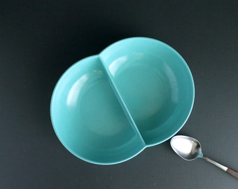 Vintage Turquoise Melmac Divided Bowl Branchell  K. LaMoyne Design Bowl Peas and Carrots