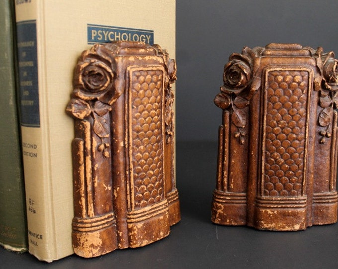 Vintage Bookend Set Roses and Columns Plaster Cast Etsy