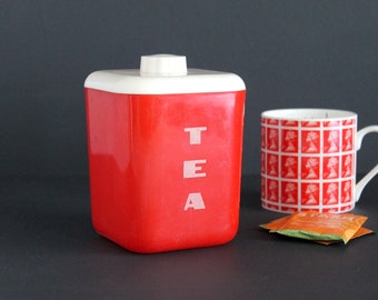 Vintage Red Plastic Tea Canister by Lustro Ware