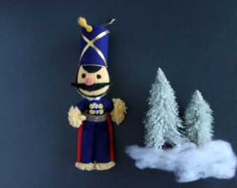 Vintage Toy Soldier Christmas Ornament Yarn and Felt XMas Tree Decoration By Lee Wards  Made In Japan 1960s