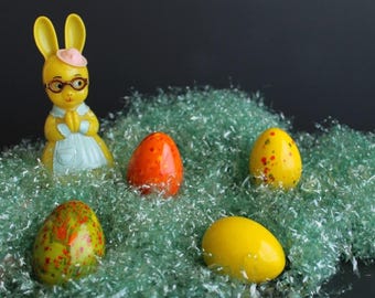 Vintage Ceramic Easter Egg Set of 4 Retro Multi Colored Speckled