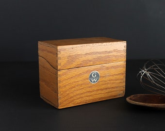 Vintage Wood Card File Box 3x5 Jointed Corner Recipe Box by Globe Wernick