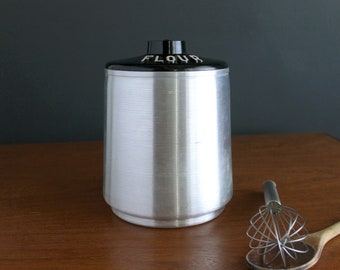 Vintage Kromex Flour Canister Spun Aluminum with Black Lid