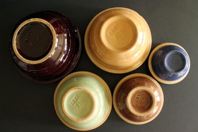 Vintage USA Pottery Nesting Mixing Bowl Set of Five 5 Etsy