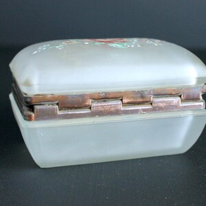 Vintage Glass Trinket Box with Bohemian Victorian Floral Painted Hinged Lid image 4