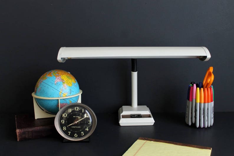 Vintage Fluorescent Desk Lamp White Metal Base And Shaded With Etsy