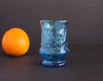 Vintage Anchor Hocking Rainflower Pattern Laser Blue Replacement Juice Glass Mid Century