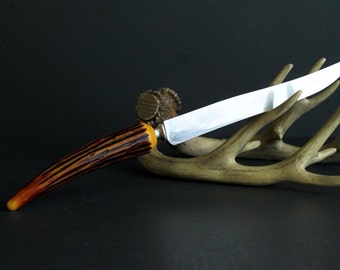 Vintage Faux Stag Horn Crown Crest Carving Knife Stainless Steel Made In Sheffield England