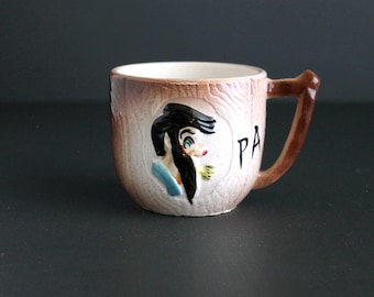 Vintage Hillbilly Pa Ceramic Mug 1950's Faux Wood Coffee Cup
