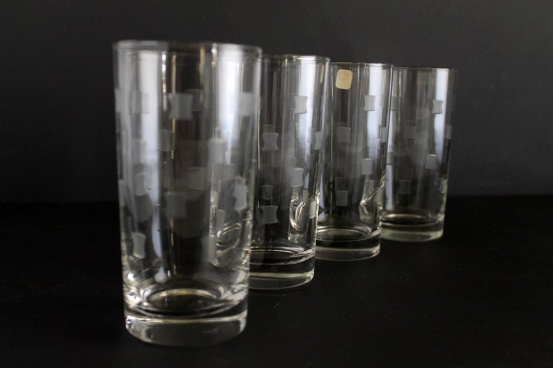 Vintage Libby Windsor Etched Glassware set of 4 Mid Century Highball Tumbler Barware Atomic MCM Cocktail Glasses image 5