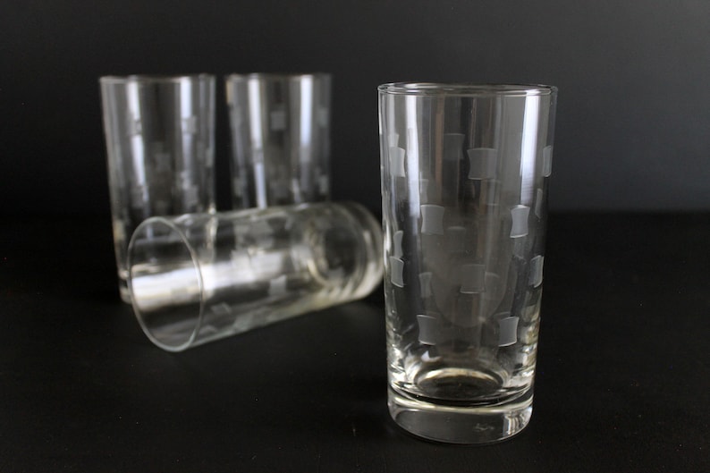 Vintage Libby Windsor Etched Glassware set of 4 Mid Century Highball Tumbler Barware Atomic MCM Cocktail Glasses image 2