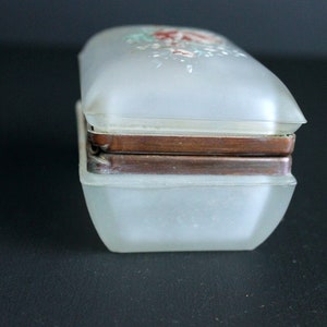 Vintage Glass Trinket Box with Bohemian Victorian Floral Painted Hinged Lid image 3