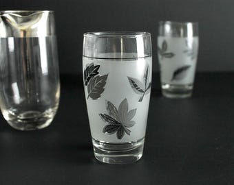 Vintage Silver Foliage Water Glass By Libby Mid Century Frosted with Silver Leaf Pattern Barware  SINGLE REPLACEMENT Glass