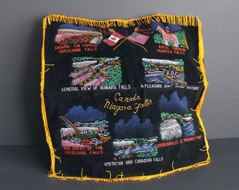 Vintage Fringed Canada Niagara Falls Pillow Cover Souvenir Item