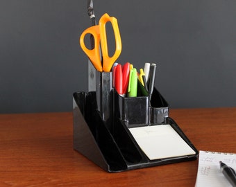 Vintage Desk Caddy Black Plastic Retro Pencil Pen Post-It Note Holder by Newell Office Products, Madison Wisconsin