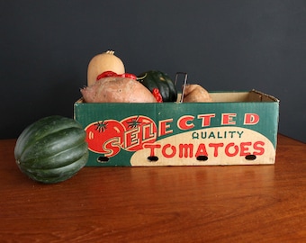 Vintage Selected Quality Tomatoes Box WIth Wire Metal Pull Out Handle