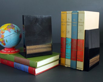 Vintage Bookends Black with Faux Woodgrain by Eldon Office Products Retro 1970s Book End Pair Set