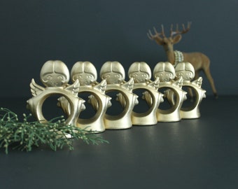 Vintage Gold Christmas Angel Napkin Rings Set of 6 Ceramic Retro Table Decor