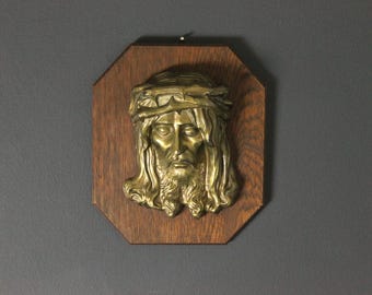 Vintage Jesus Wall Plaque Bronze Colored Crown Of Thorns Jesus Christ Religious Home Decor On Wood