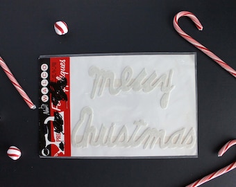 Vintage Iron-On White Felt Christmas "Merry Christmas" NOS Appliqué by Walco Mid Century Holiday Crafts