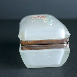 Vintage Glass Trinket Box with Bohemian Victorian Floral Painted Hinged Lid image 5