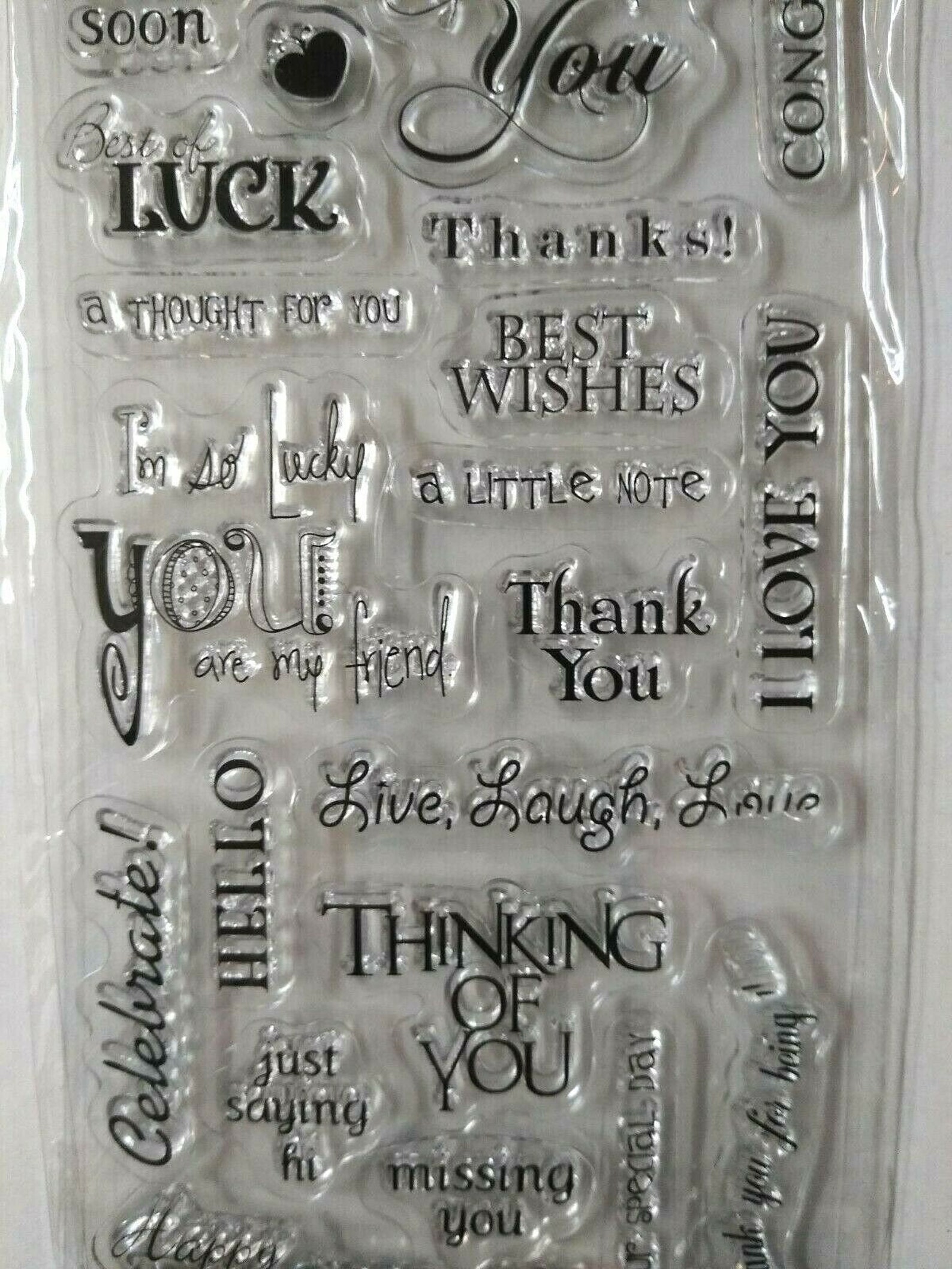 Clear Cling Acrylic Stamp 21 Count Set Sentiments Greetings Etsy