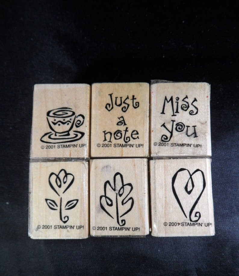 Tea Cup Just A Note Flower Leaf Vintage Rubber Stamp Lot Of 6 Miss You Cup and Saucer Heart Coffee Cup All Occasion Mixed Sentiments