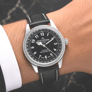 Vintage Jaeger-LeCoultre Club Herrenuhr mit 17 Steinen, Handaufzug, schwarzem Zifferblatt, Schweizer Uhrwerk, mechanische Armbanduhr