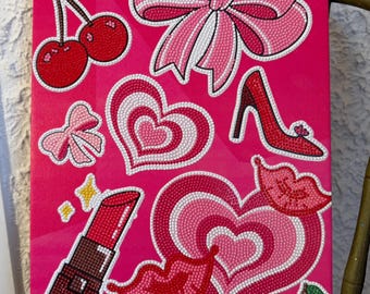 Diamond Painting - hearts, lips, and cherries - FINISHED
