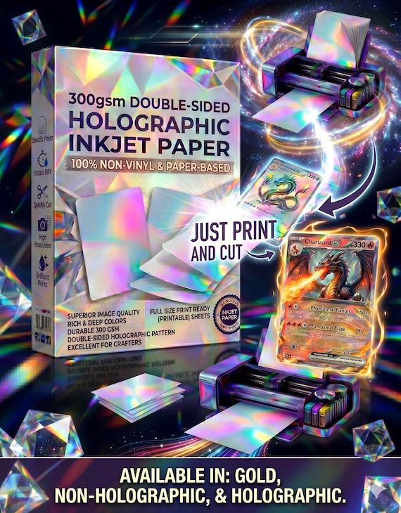 NEW Print-Ready Holographic Foil Paper for Inkjet Printers | A4 | Rainbow, Metallic Silver, Gold | NOT Self Adhesive Vinyl