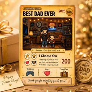 Custom Best Dad Ever Trading Card with Photo, Personalized Dad Gift, Holographic Collectible Card, Dad Birthday & Fathers Day Gift for Him