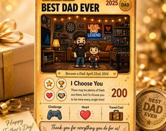 Custom Best Dad Ever Trading Card with Photo, Personalized Dad Gift, Holographic Collectible Card, Dad Birthday & Fathers Day Gift for Him
