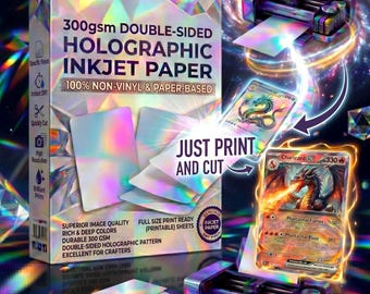 Holographic Foil Paper for Inkjet Printers, 300gsm+ Double Sided Letter A4 Cardstock, Both Sides Printable, TCG Proxy Card Making, Crafting