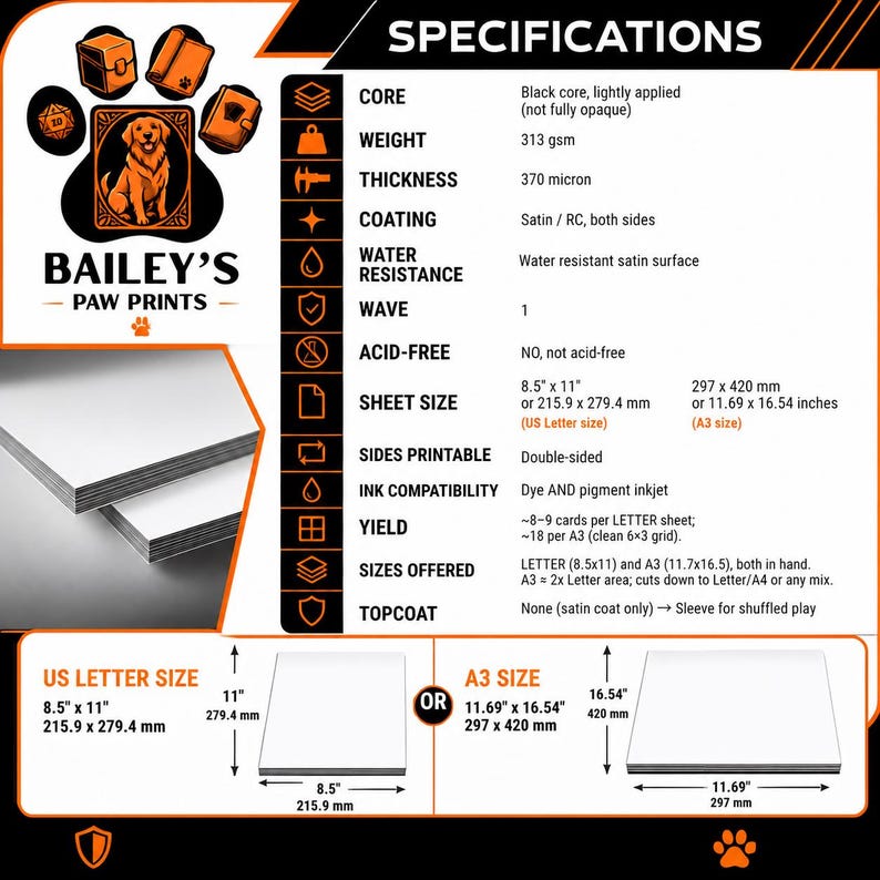 Black Core Cardstock for Inkjet Printers, 300-330gsm Double Sided Proxy Card Stock, No Laminating, quick dry for TCG DIY Tarot, Oracle Deck image 2