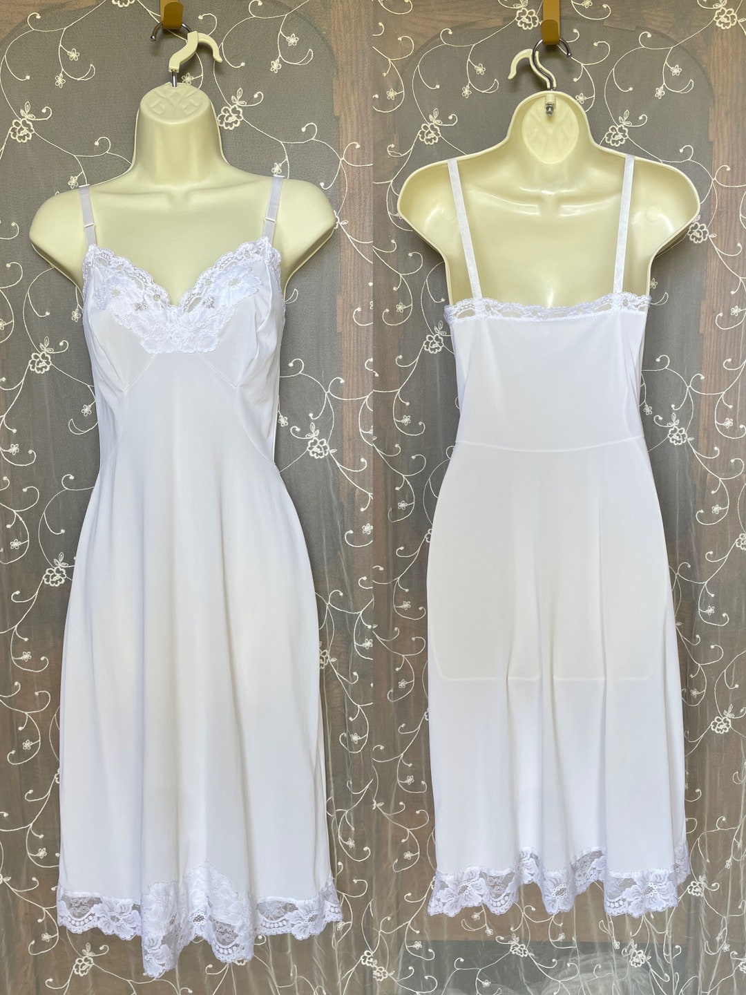 Vintage White Full Slip Dress Shadowline Sz 34 Tall Etsy