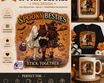 Spooky Besties png, Halloween Friends png, Spooky Shirt Design, Best Friend Halloween png, Sublimation PNG Download
