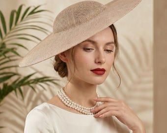 Cappello fascinator da donna a tesa larga in sinamay, ideale per il Kentucky Derby, matrimoni, Royal Ascot e tea party.