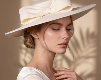 Wide Brim Bow Hat for Women, Large Kentucky Derby Hat, Church Hat, Wedding Guest Hat, Royal Ascot Race Day