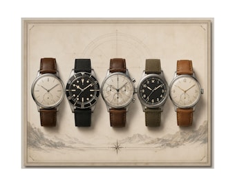 Vintage Watch Poster, Horology Wall Art, Classic Timepiece Landscape Print