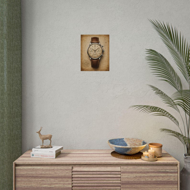 Póster de reloj cronógrafo vintage, arte mural de reloj mecánico, lámina de relojería, decoración para coleccionistas imagen 5