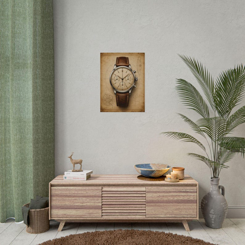 Póster de reloj cronógrafo vintage, arte mural de reloj mecánico, lámina de relojería, decoración para coleccionistas imagen 7