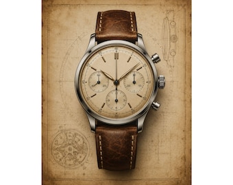 Póster de reloj cronógrafo vintage, arte mural de reloj mecánico, lámina de relojería, decoración para coleccionistas