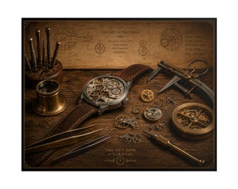 Watchmaker Workbench Poster, Mechanical Watch Wall Art, Vintage Horology Print