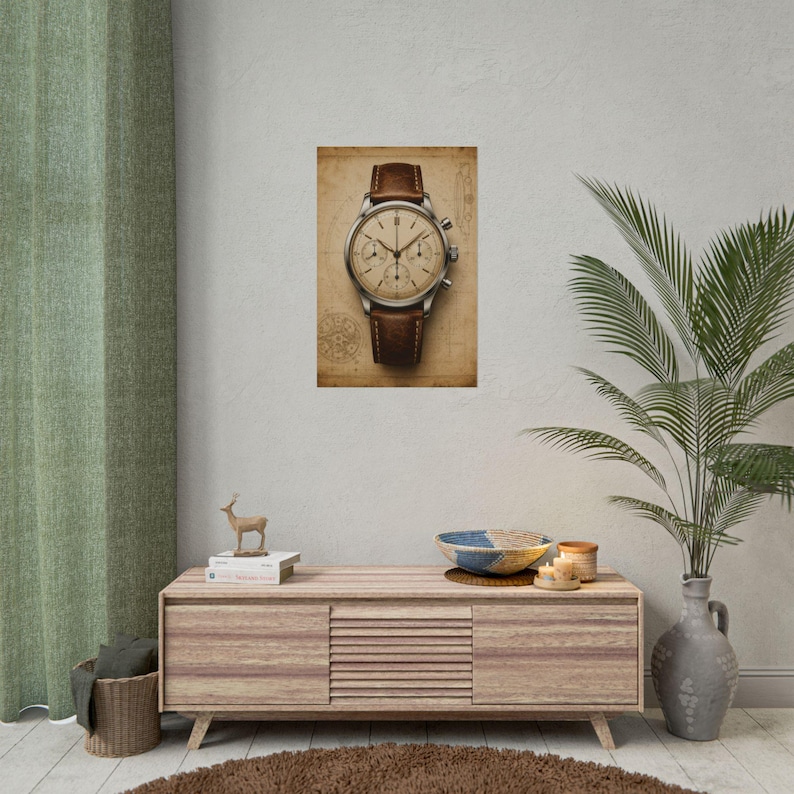 Póster de reloj cronógrafo vintage, arte mural de reloj mecánico, lámina de relojería, decoración para coleccionistas imagen 8