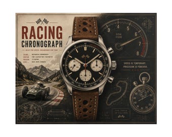Póster de cronógrafo de carreras, arte mural de reloj de automovilismo, impresión de póster de relojería vintage